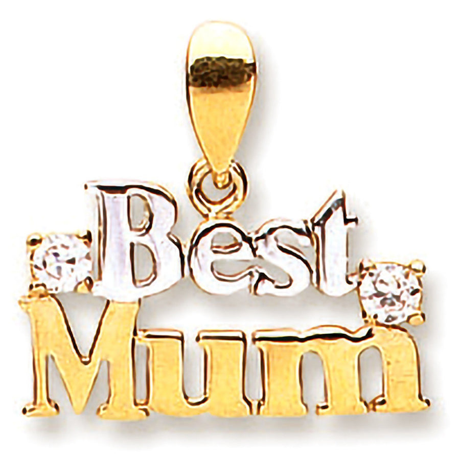 9ct 2 Tone Gold CZ Best Mum Pendant Necklace 2.2g - My Jewel World