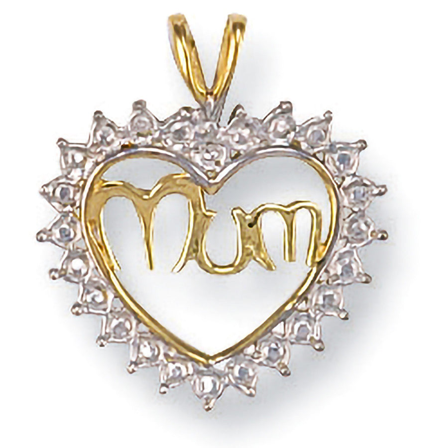 9ct 2 Tone Gold CZ Love Heart Mum Pendant Necklace 1.9g - My Jewel World