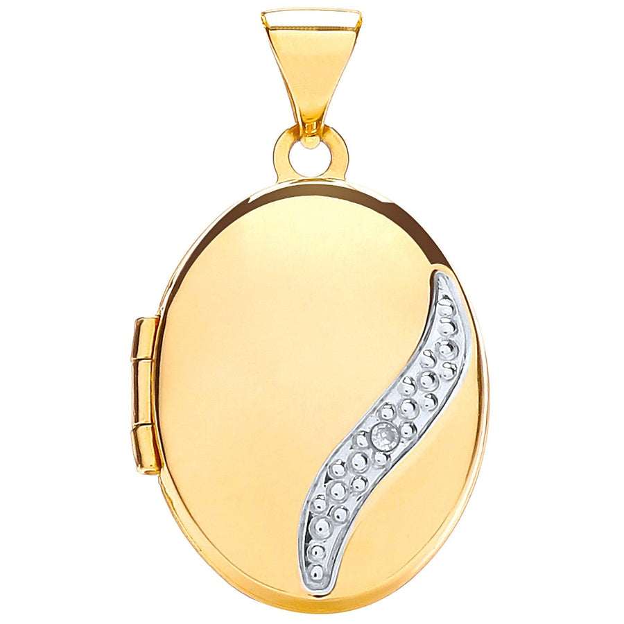 9ct 2 Tone Gold Diamond Set Oval Shaped Locket Pendant Necklace - My Jewel World