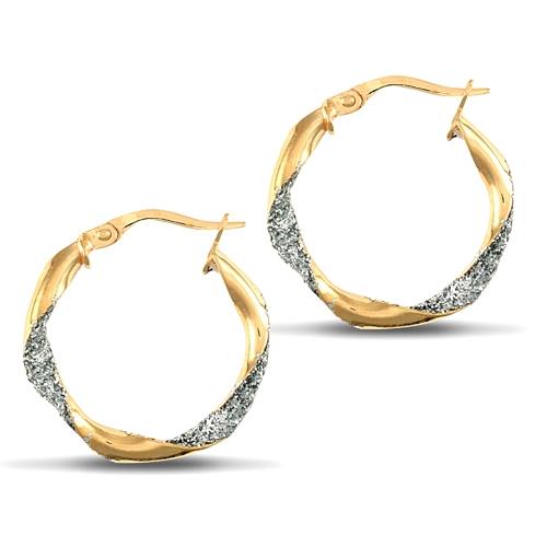 9ct 2 Tone Gold Ice Glitter Twisted 3mm Hoop Earrings 21mm - My Jewel World