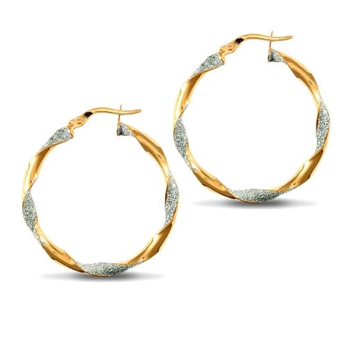 9ct 2 Tone Gold Ice Glitter Twisted 3mm Hoop Earrings 30mm - My Jewel World