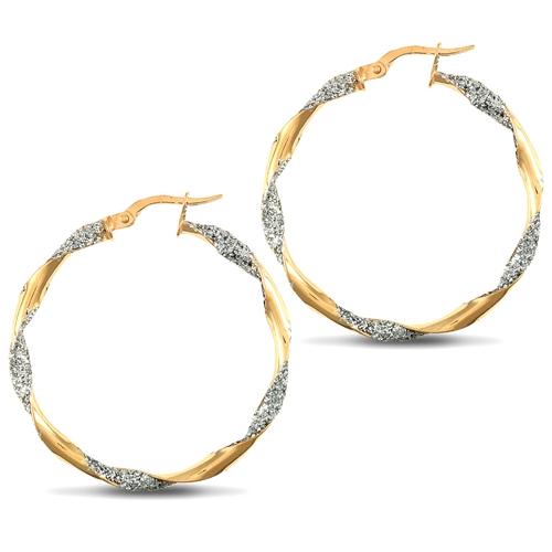 9ct 2 Tone Gold Ice Glitter Twisted 3mm Hoop Earrings 35mm - My Jewel World