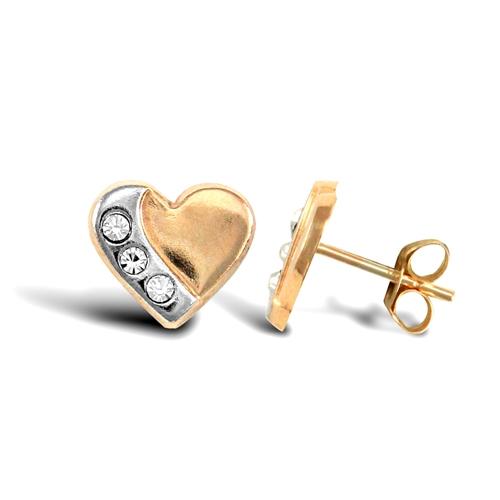 9ct 2 Tone Gold Love Heart CZ Stud Earrings - My Jewel World