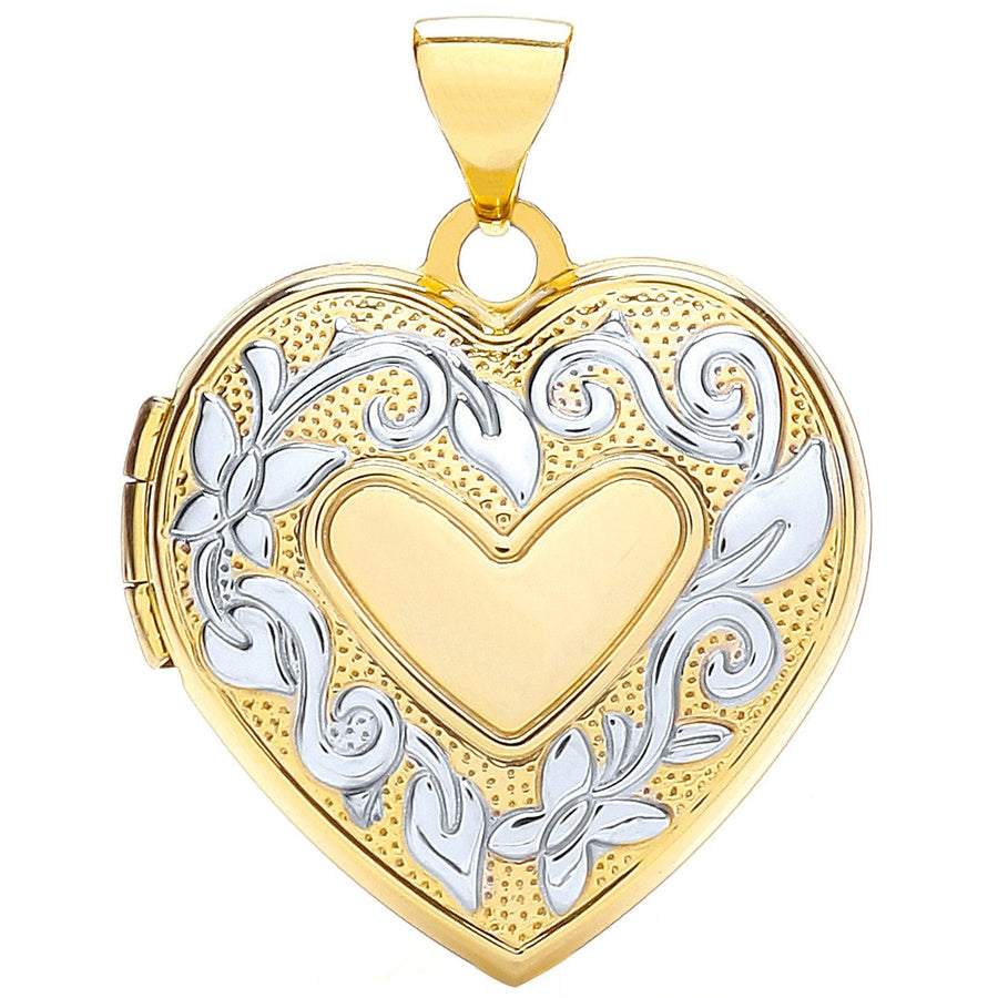 9ct 2 Tone Gold Love Heart Shaped Family Locket Pendant Necklace - My Jewel World
