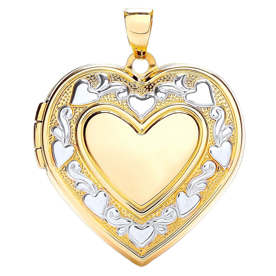 9ct 2 Tone Gold Love Heart Shaped Locket Pendant Necklace - My Jewel World