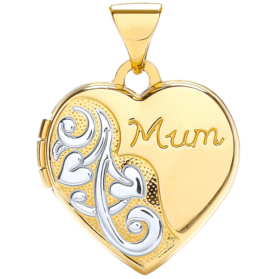 9ct 2 Tone Gold Love Heart Shaped Mum Locket Pendant Necklace - My Jewel World