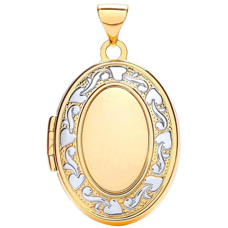 9ct 2 Tone Gold Oval Shaped Family Locket Pendant Necklace - My Jewel World
