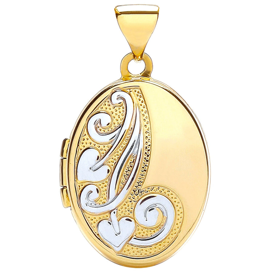 9ct 2 Tone Gold Oval Shaped Locket Pendant Necklace - My Jewel World