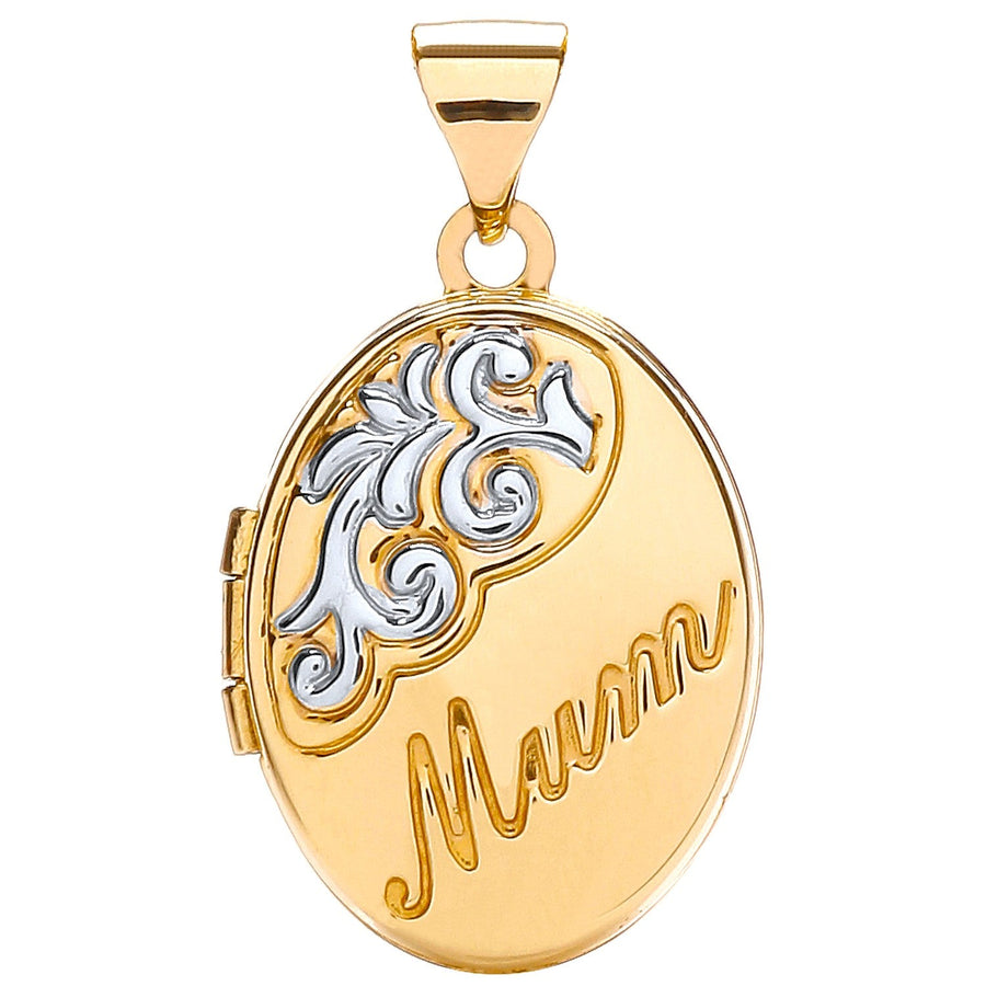 9ct 2 Tone Gold Oval Shaped Mum Locket Pendant Necklace - My Jewel World