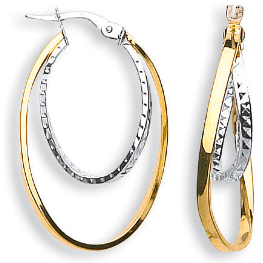 9ct 2 Tone Gold Polished Looped Hoop Earrings 21x33mm - My Jewel World