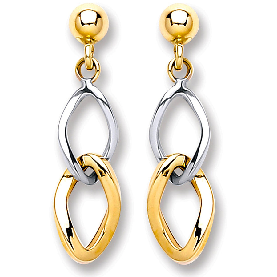 9ct 2 Tone Gold Rhombus Style Drop Earrings 1.1g - My Jewel World