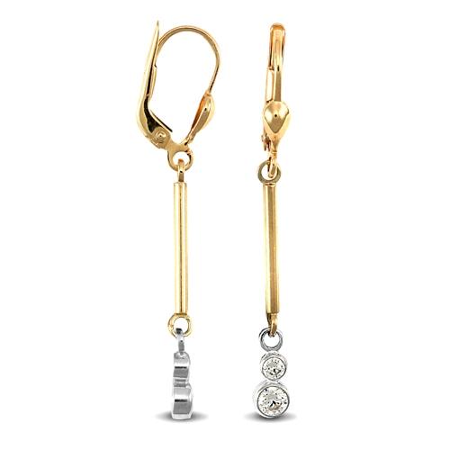 9ct 2 Tone Gold Rub-Over 2 Stone CZ Drop Earrings 2.1g - My Jewel World