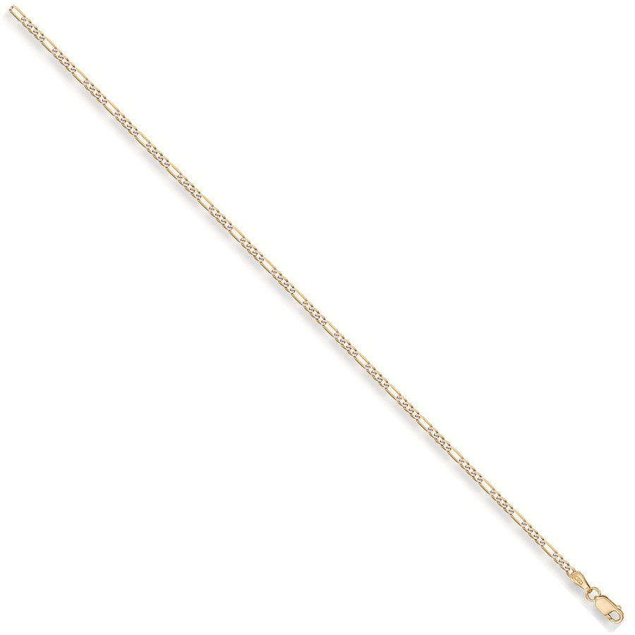 9ct 2 Tone Gold Solid Diamond Cut 2mm 16 Inch Figaro Necklace 3.2g - My Jewel World