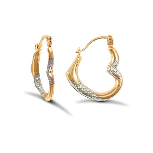 9ct 2 Tone Gold Sparkling Heart Creole Hoop Earrings 15x17mm - My Jewel World