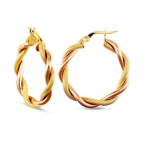 9ct 2 Tone Gold Twisted Hoop Earrings 27mm - My Jewel World