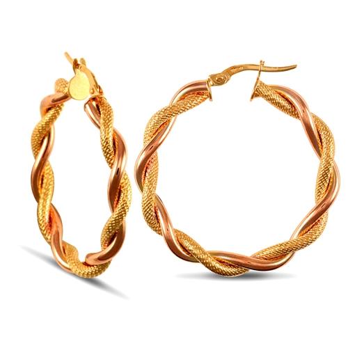 9ct 2 Tone Gold Twisted Hoop Earrings 32mm - My Jewel World