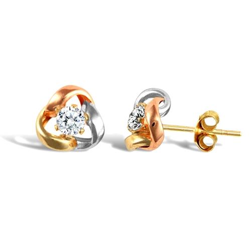 9ct 3 Tone Gold Claw Set CZ Solitaire Love Knot Stud Earrings - My Jewel World