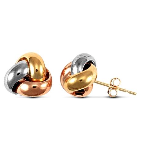 9ct 3 Tone Gold Trinity Love Knot Stud Earrings 1.0g - My Jewel World