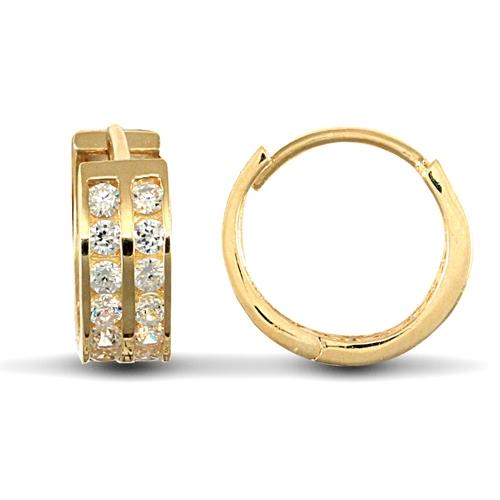 9ct Gold Double Row Channel Set CZ 4.5mm Huggie Hoop Earrings 12mm - My Jewel World