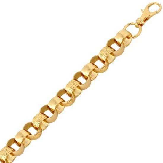 9ct Gold Solid 11.5mm 9 Inch Plain & Patterned Belcher Bracelet 35.7g - My Jewel World