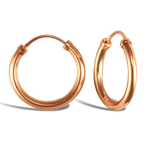 9ct Rose Gold 1.5mm Capped Sleeper Hoop Earrings 15mm - My Jewel World