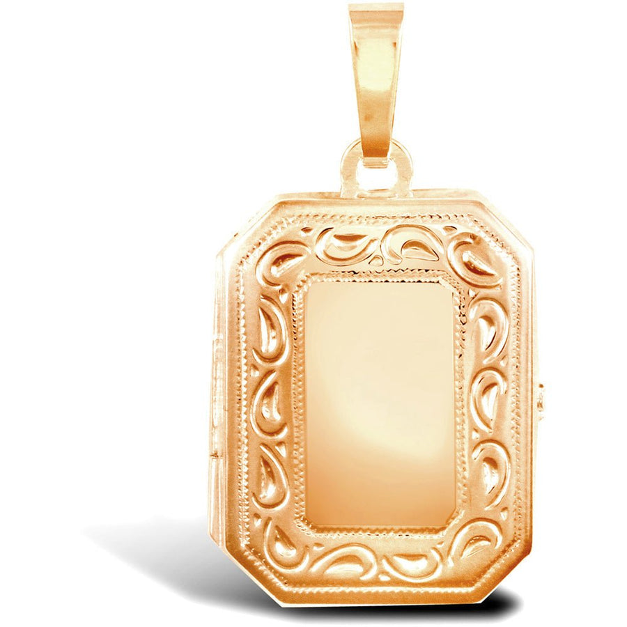 9ct Rose Gold 2 Picture Rectangular Engraved Locket Pendant Necklace - My Jewel World