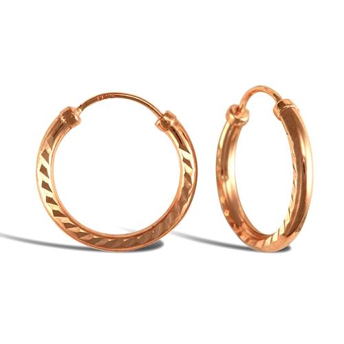 9ct Rose Gold Diamond Cut 1.5mm Capped Sleeper Hoop Earrings 15mm - My Jewel World