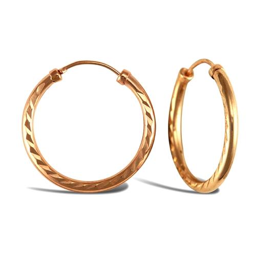 9ct Rose Gold Diamond Cut 1.5mm Capped Sleeper Hoop Earrings 18mm - My Jewel World