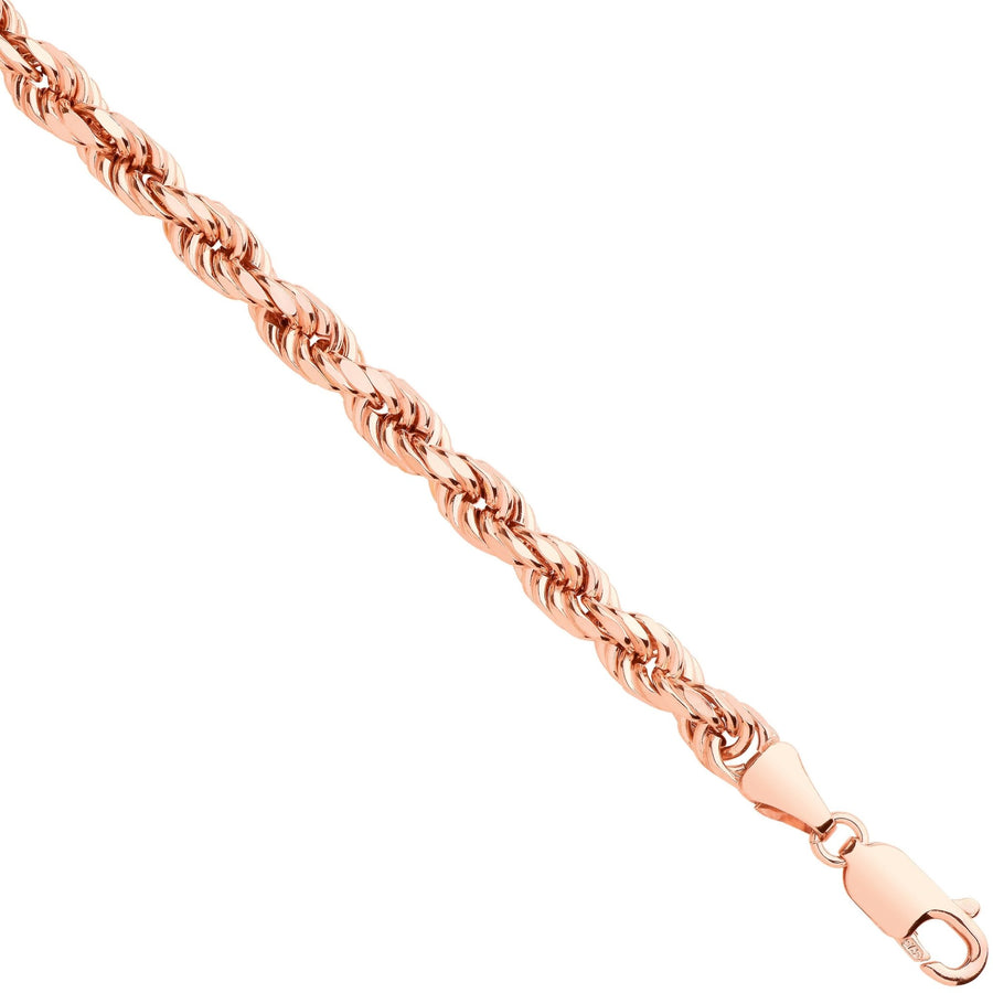 9ct Rose Gold Semi-Solid 4.5mm 7 Inch Rope Bracelet 5.5g - My Jewel World
