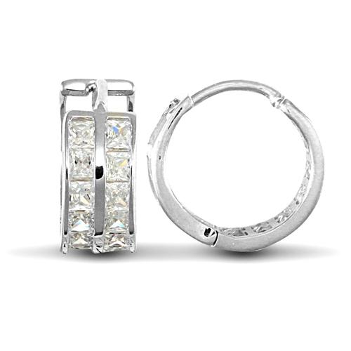 9ct White Gold 2 Row Princess Cut Channel Set CZ 5mm Hoop Earrings 12mm - My Jewel World