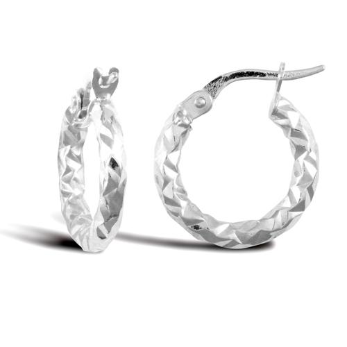 9ct White Gold 2.5mm Hammered Faceted Hoop Earrings 15mm - My Jewel World