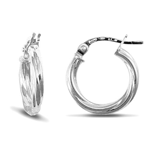 9ct White Gold 2.5mm Twisted Hoop Earrings 13mm - My Jewel World