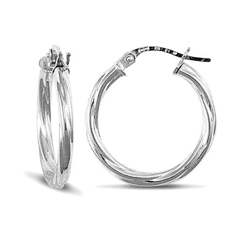 9ct White Gold 2.5mm Twisted Hoop Earrings 20mm - My Jewel World