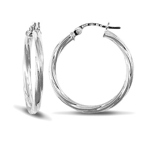 9ct White Gold 2.5mm Twisted Hoop Earrings 25mm - My Jewel World