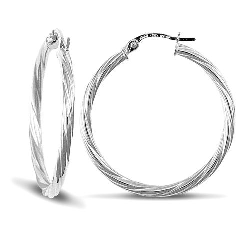 9ct White Gold 2.5mm Twisted Hoop Earrings 30mm - My Jewel World