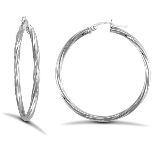 9ct White Gold 2.5mm Twisted Hoop Earrings 34mm - My Jewel World