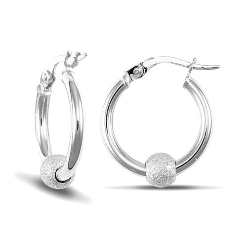 9ct White Gold 2mm Moondust Frosted Ball Hoop Earrings 16mm - My Jewel World