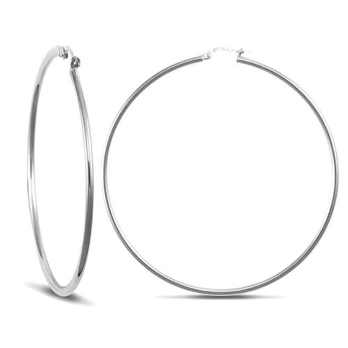 9ct White Gold 2mm Polished Hoop Earrings 53mm - My Jewel World