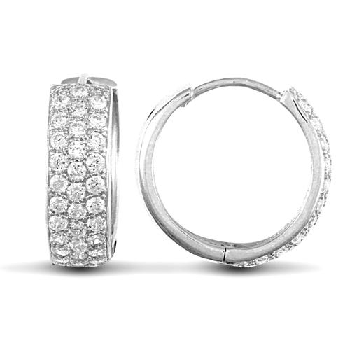 9ct White Gold 3 Row Pave Set Round CZ 5.3mm Hoop Earrings 16mm - My Jewel World