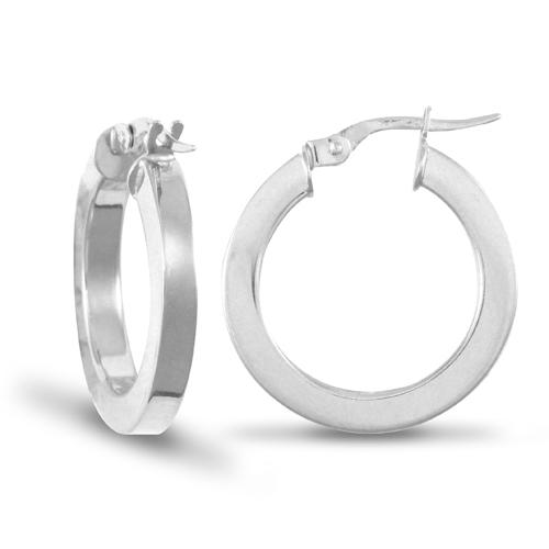 9ct White Gold 3mm Flat Polished Hoop Earrings 21mm - My Jewel World