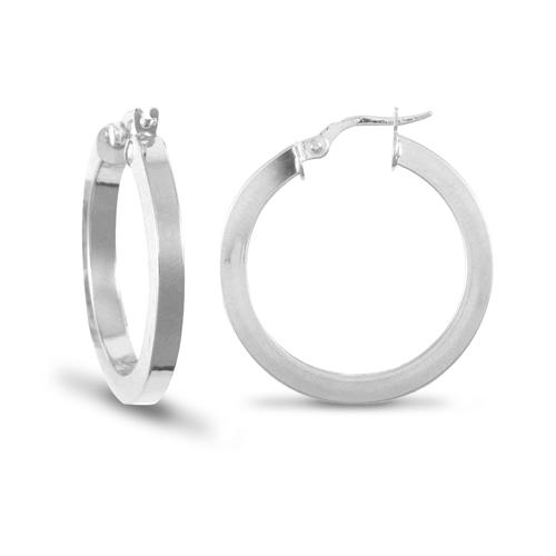 9ct White Gold 3mm Flat Polished Hoop Earrings 27mm - My Jewel World