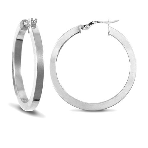 9ct White Gold 3mm Flat Polished Hoop Earrings 33mm - My Jewel World