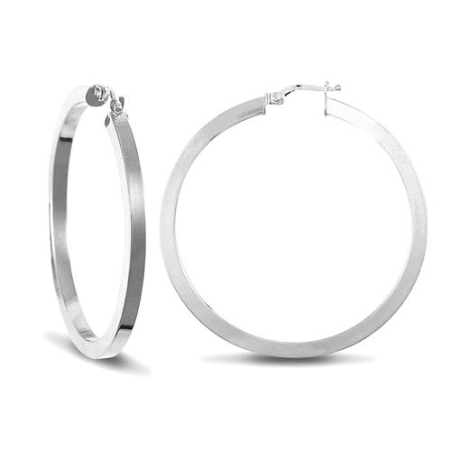 9ct White Gold 3mm Flat Polished Hoop Earrings 46mm - My Jewel World