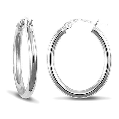 9ct White Gold 3mm Oval Shaped Polished Hoop Earrings 20x24mm - My Jewel World