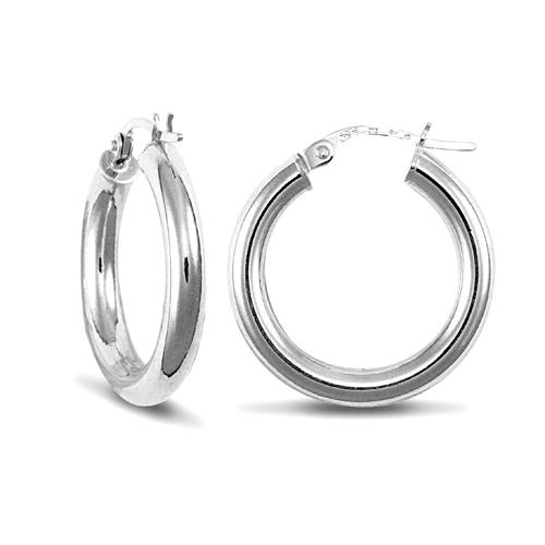 9ct White Gold 3mm Polished Hoop Earrings 20mm - My Jewel World