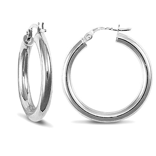 9ct White Gold 3mm Polished Hoop Earrings 25mm - My Jewel World