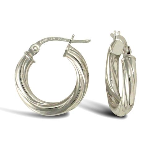 9ct White Gold 3mm Twisted Hoop Earrings 15mm - My Jewel World