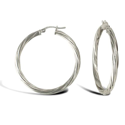 9ct White Gold 3mm Twisted Hoop Earrings 35mm - My Jewel World