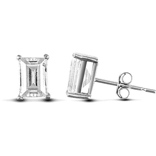 9ct White Gold 4 Claw Emerald Cut CZ Solitaire Stud Earrings 7x5mm - My Jewel World