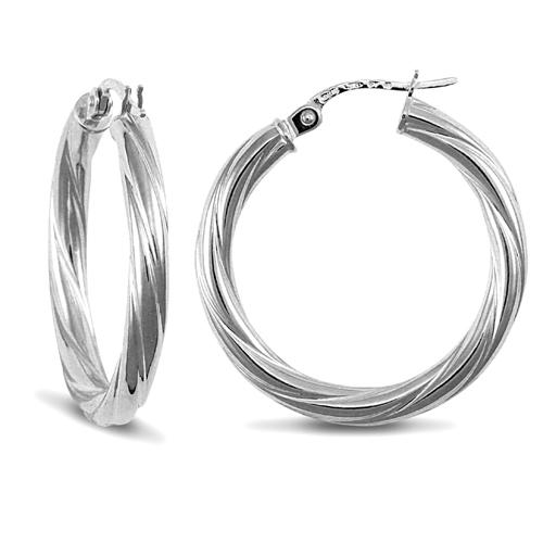 9ct White Gold 4mm Twisted Hoop Earrings 28mm - My Jewel World